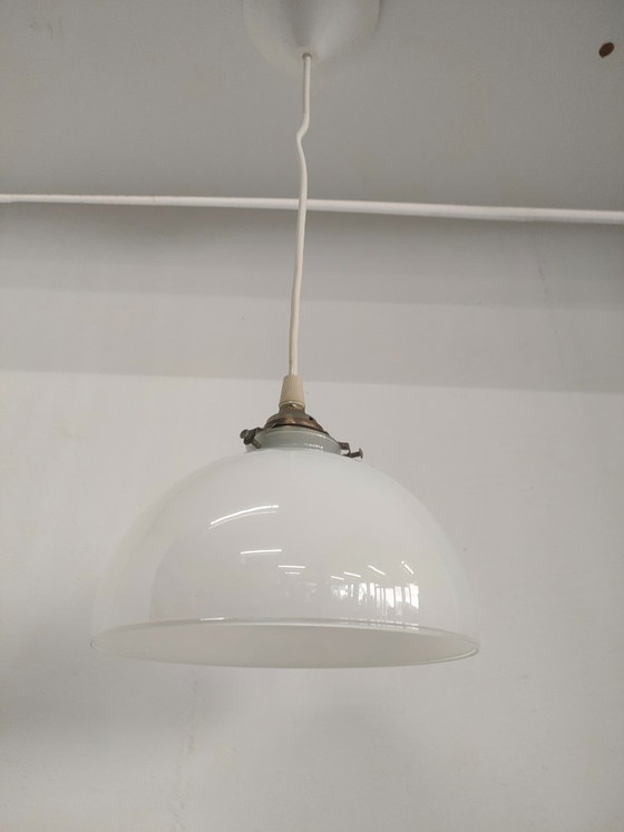 Image 1 of Vintage Ceiling Lamp Pendant Lamp (Opal Glass/Brass)