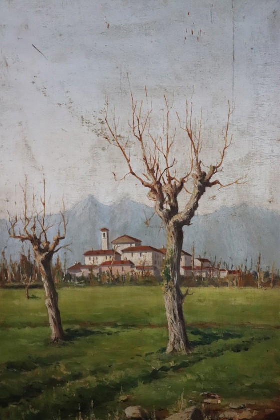 Image 1 of Set of 2 Countryside Landscapes, Oil on Board, Italy Early 20th Century