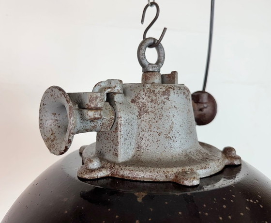 Image 1 of Black Enamel and Cast Iron Industrial Cage Pendant Light, 1960s