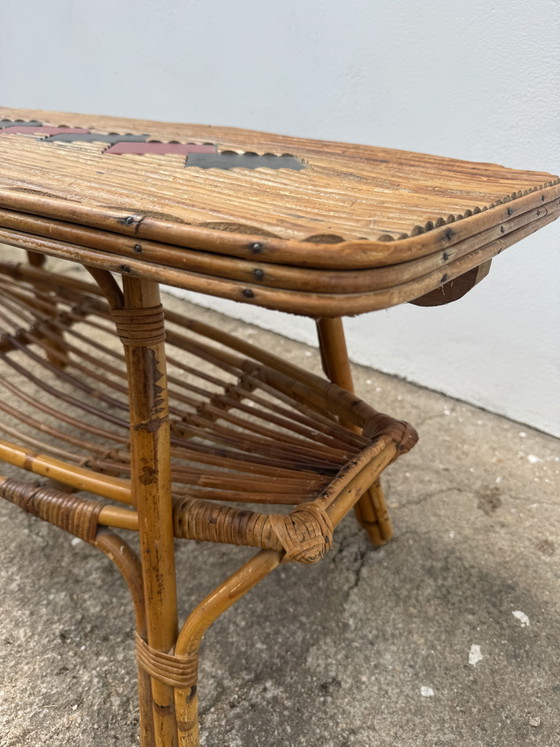 Image 1 of 1960s rattan and bamboo coffee table