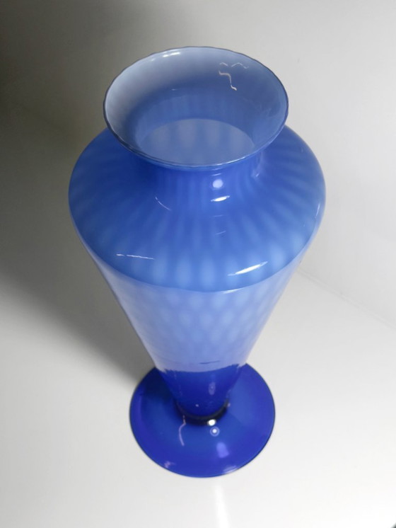 Image 1 of Large Murano vase, 1960s, cobalt blue, waffle technique, mid-century, milk glass, Opalina, Italy