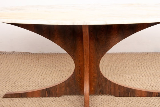 Image 1 of Oval coffee table in Carrara marble and rosewood by Hugues Poignant 1960.