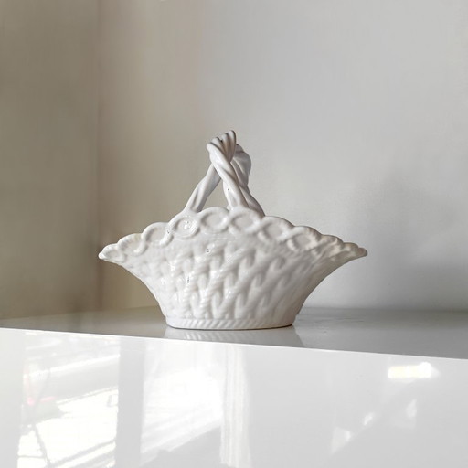 Art Deco Manises Ceramic Centerpiece / Basket – Braided White Earthenware
