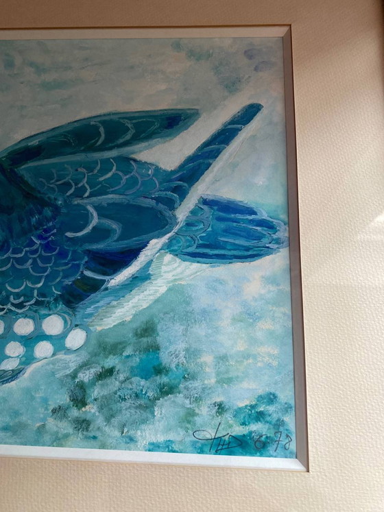 Original watercolor, signed and dated, loon on the water, framed under glass – Paintings & Drawings, Aluminium (photo 4 of 9)