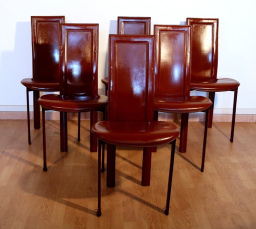 Ensemble de 6 chaises de salle à manger Lara de Giorgio Cattelan pour Cattelan Italia en cuir Bordeaux, Italie