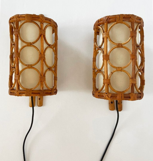 Mid-Century Rattan Wall Sconces — Louis Sognot Style – wandlampen (photo 2 of 22)