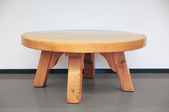 Image 1 of Round Vintage Light Oak Brutalist Coffee Table