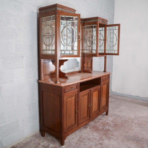 Tweedelige buffetkast met spiegel en 2 laden – Buffetkasten, Marmer, Art Nouveau (photo 3 of 14)
