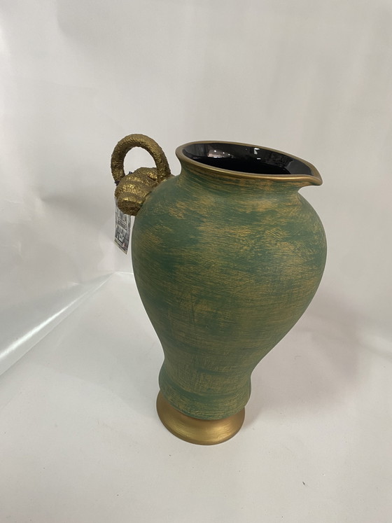 Image 1 of Pichet/vase en céramique émeraude et or de style vintage