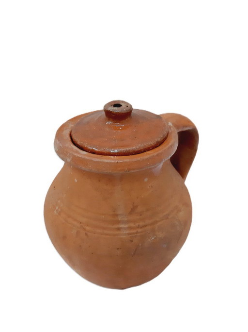 Pentola in terracotta primitiva d'epoca con coperchio