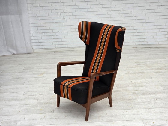 Image 1 of Anni '60, poltrona danese con schienale alto di Fritz Hansen, lana per mobili, legno di faggio.