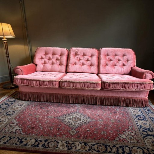 Divano/poltrona vintage color rosa antico con frange