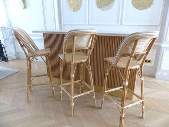 Image 1 of Set van 3 Maison Louis Drucker bistrostoelen in licht Manila-rotan.