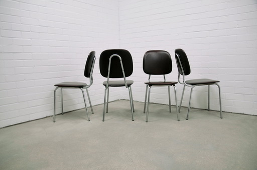 Set X4 Chrome Tube Chairs Brown Skai