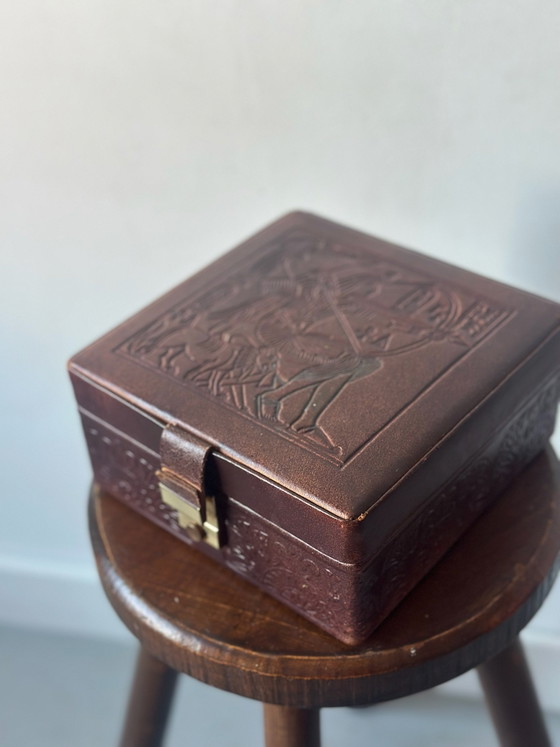 Vintage Leather Jewelry Box (Spain), Including Key, Decorative Objects, Metal, Blue (photo 3 of 6)