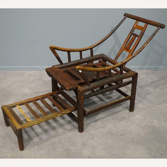 Image 1 of Antique Chinese Handcrafted Bamboo Lounge Chair, 1860S