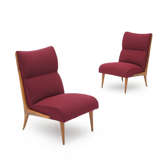 Image 1 of Paire de fauteuils en bois et bouclette, années 1940