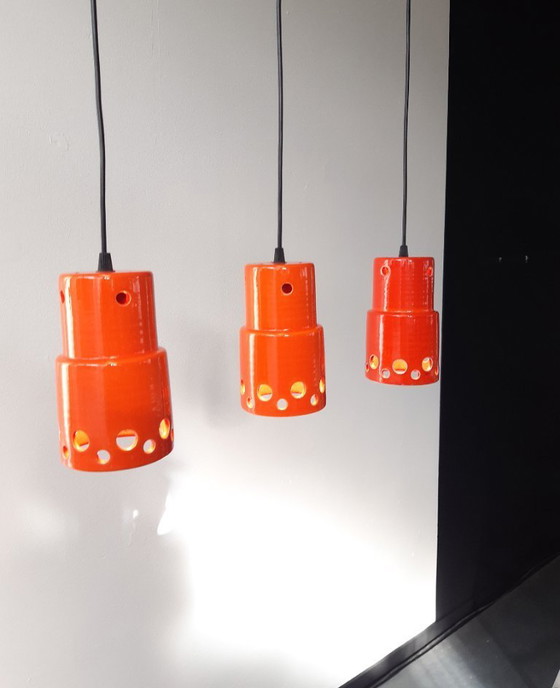 Image 1 of 1 van 3 keramieken aardewerken vintage hanglampen, West Germany fat lava stijl, keramische retro hanglampen