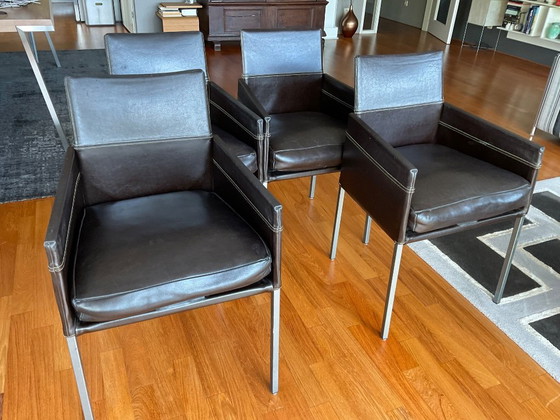 Image 1 of 4 Sillas de comedor KFF, cuero marrón oscuro