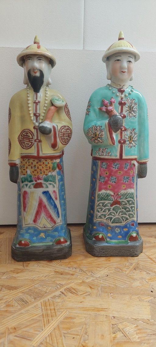2 chinese figuren in geglazuurd keramiek 