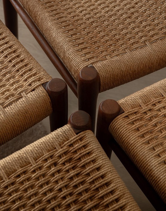 Image 1 of Vintage Danish Dining Chairs Model 75 by Niels Otto Møller for J.L. Møllers Møbelfabrik, Teak Paper Cord Chairs, 1950s, Set of 4