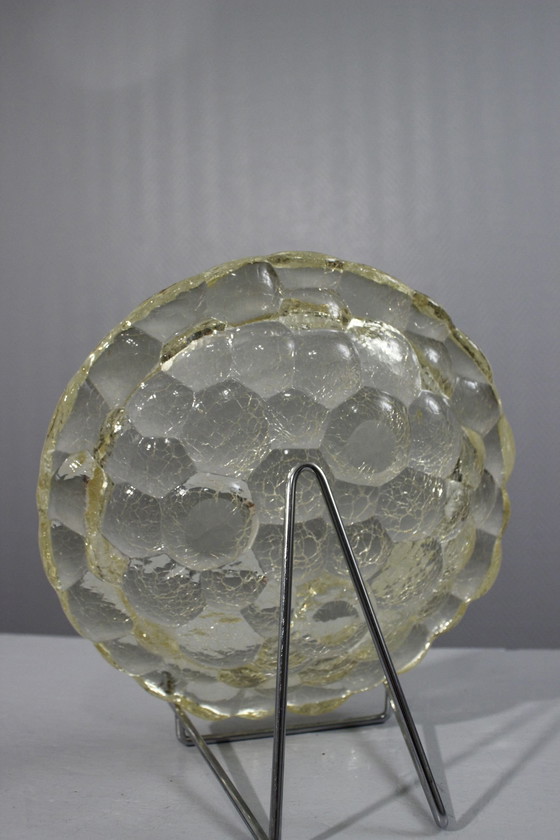 Image 1 of Coupe "Nid d'Abeille" Verre Jaune Texturé Pierre d'Avesn Période Art Déco