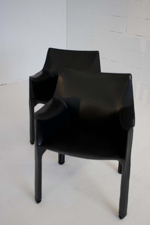 8x CAB 412 2x CAB 413 Set Side Arm Chair Esszimmerstuhl Leder Schwarz Cassina Mario Bellini