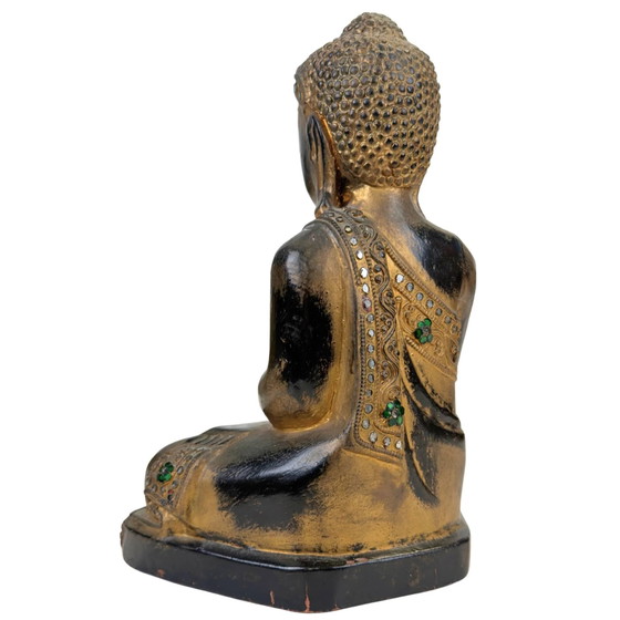Birmaans verguld houten Boeddha met glasinleg – Mandalay-stijl Myanmar – Beeldhouwkunst, Wood, Gold (photo 6 of 11)