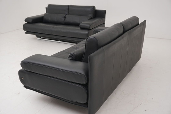 Image 1 of Rolf Benz 6500 Set Bankstel 2x Tweezitsbank Leer Zwart