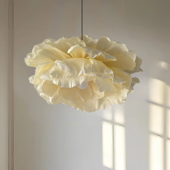 Image 1 of Rustic Cream Flower Chandelier – Handmade Crepe Paper Light Fixture
