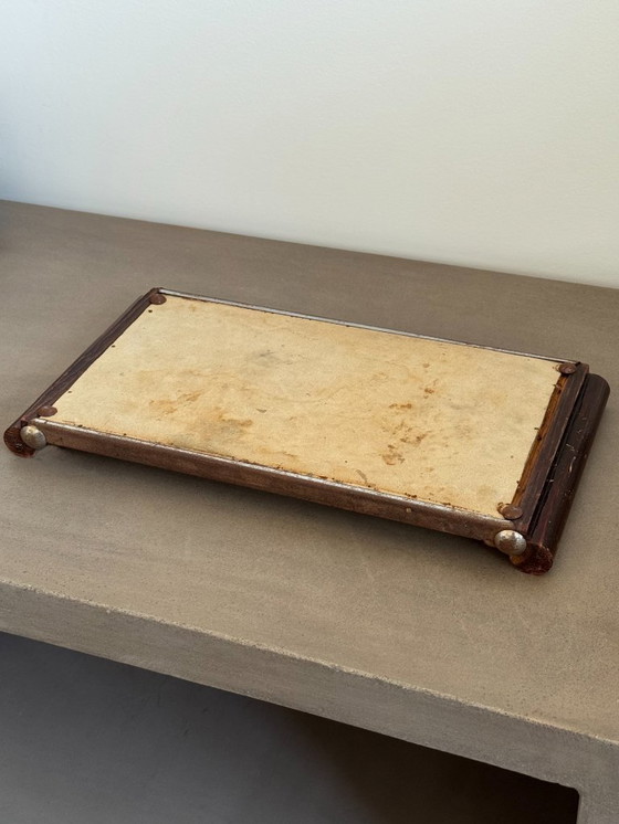 Image 1 of Vassoio specchiato, legno e metallo brutalista, non firmato