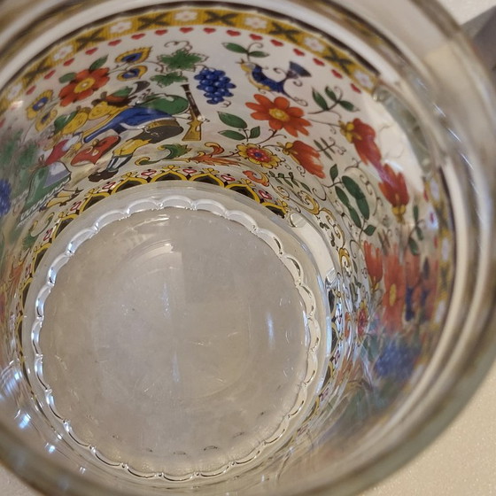 Boccale di birra in vetro decorato con motivi folcloristici, Space age, Bicchieri e caraffe, Metallo (foto 6 di 11)