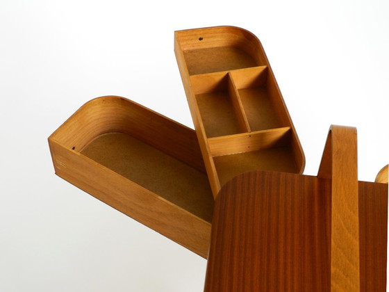 Image 1 of Beautiful original Mid Century teak sewing box with hinged compartments