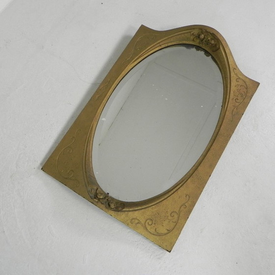 Image 1 of Gold oval mirror with cut edge, 1950s