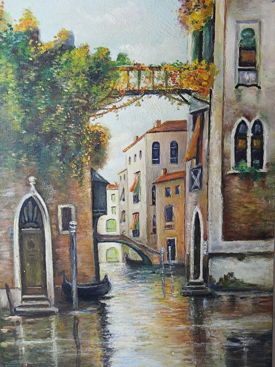 Image 1 of Pintura veneciana, óleo sobre tabla, canal y fachadas antiguas.