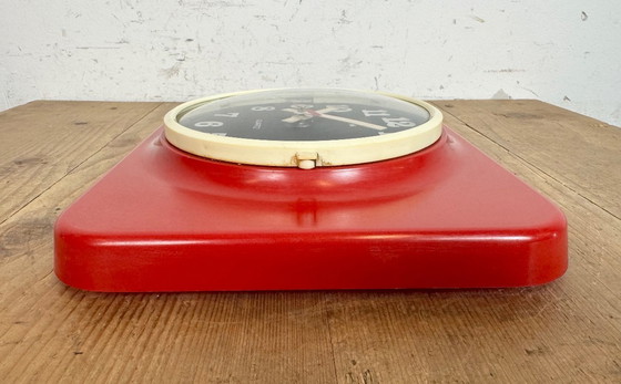 Image 1 of Vintage Red Plastic Wall Clock from Prim, 1970s