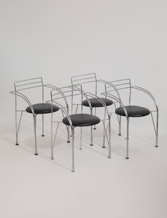 Image 1 of 4 sedie/poltroncine cromate "Lune d'Argent" di Pascal Mourgue per Fermob, vintage circa 1985