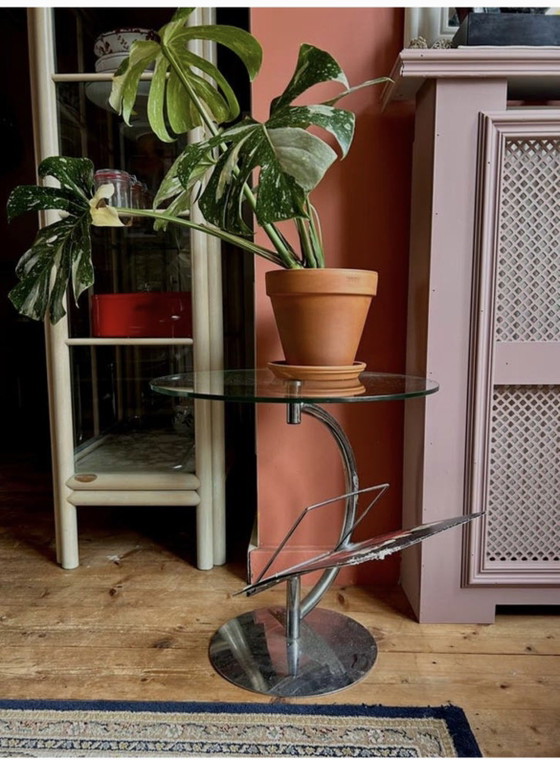 Image 1 of Vintage design bijzettafel glas & chroom space age