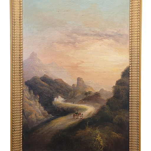 Trumeau, Espejo Y Óleo Sobre Lienzo “Paisaje Al Atardecer”, Napoleón Iii, S. Xix - Francia