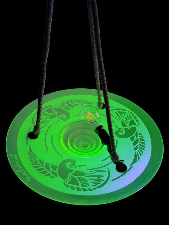 Image 1 of Very rare French Art Deco uranium chandelier from ca. 1925 by André Delatte with etched bird motif