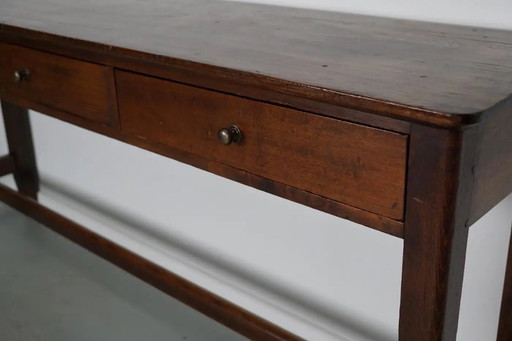 Antique French rustic farmhouse side table in elm wood, early 20th century