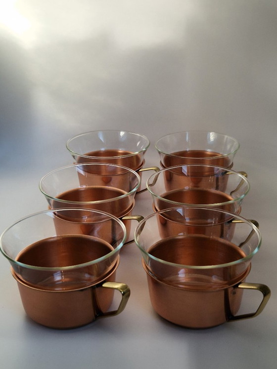 Image 1 of Tea Glasses in copper baskets.Schott&Mainz Germany.