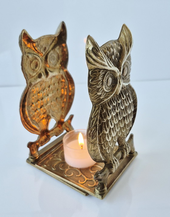 Image 1 of 2 vintage brass "Owl" bookends