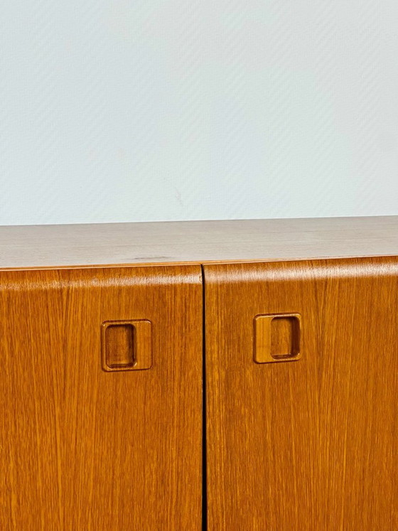 Image 1 of Low Scandinavian teak sideboard with metal compass legs, 1960