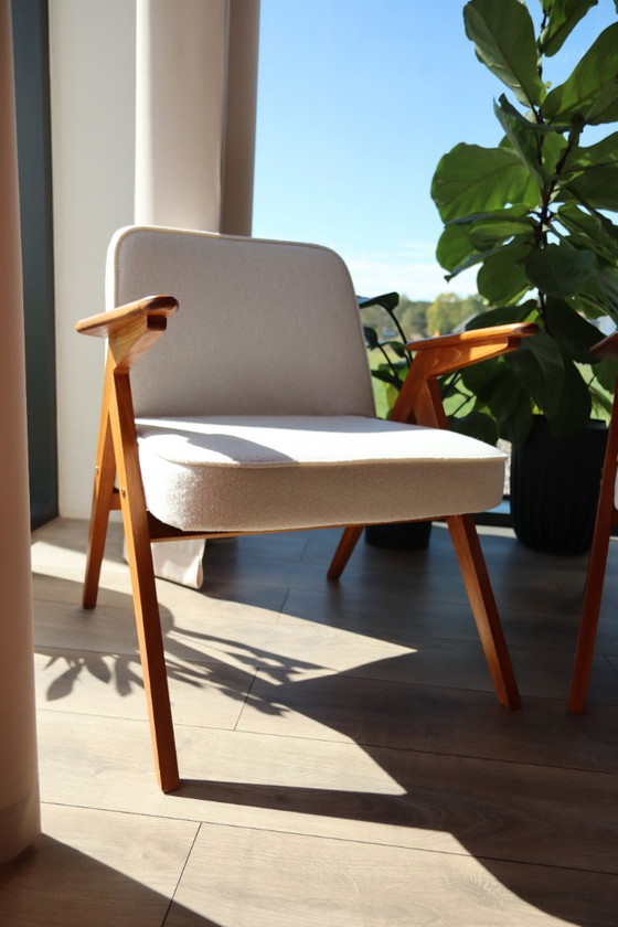 Image 1 of Mid century fauteuils vintage lounge stoel in wit boucle set van 2 stoelen