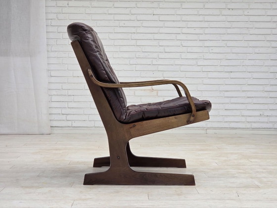 1970s, Scandinavian Armchair, Brown Furniture Leather. – Wood (photo 9 of 19)