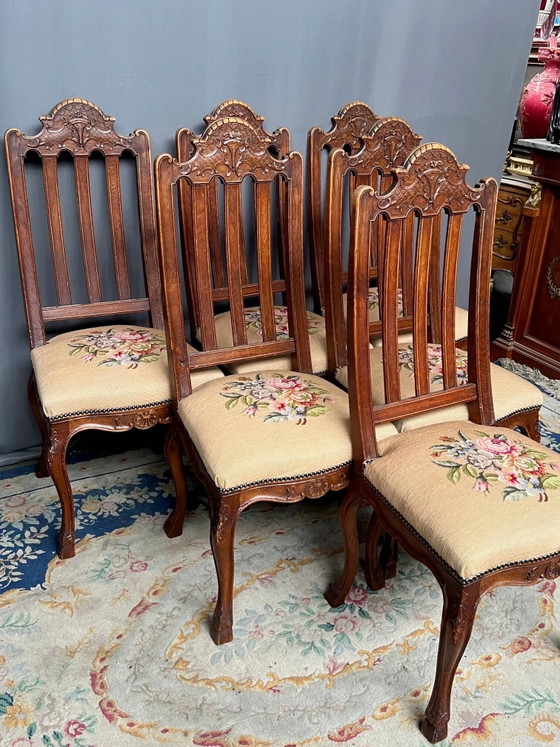 Lotto di 6 sedie in stile Regency – Sedie da pranzo, Textile, Hollywood Regency (photo 4 of 5)