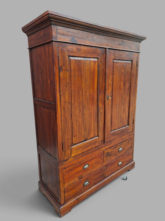 Klassieke Teakhouten Servieskast, Kabinet, Linnenkast, Met Lades Afm: 152x61cm En 203cm Hoog. – Kasten, Wood (photo 2 of 5)