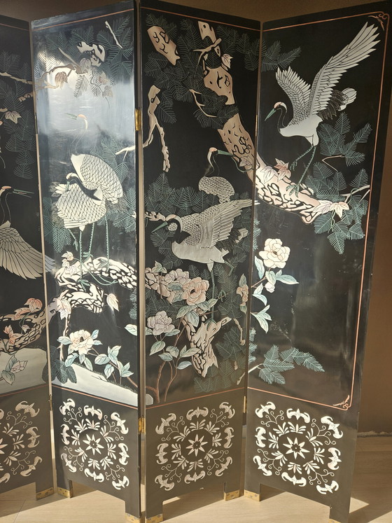 Image 1 of Wunderschön und charaktervoll: Antiker orientalischer 6-teiliger Raumteiler mit Kranichen