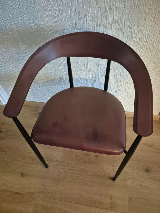 4 chaises de salle à manger Fasem P40 [Bordeaux foncé] – eetkamerstoelen, Leather, Metal